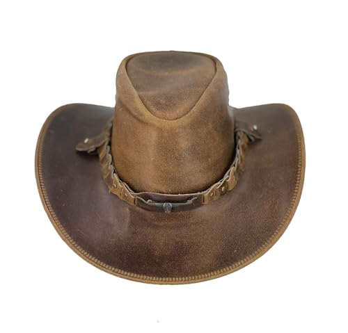 Lederhut Cowboyhut Australien Style Westernhut Herren Damen- Outdoor Hut aus Leder mit Kinnriemen ca. 7cm bis 7,5cm breite Krempe - Verschiedene Variationen von KAKADU