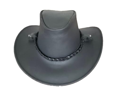 Lederhut Cowboyhut Australien Style Westernhut Herren Damen schwarz und braun Outdoor Hut aus Leder mit Kinnriemen ca. 7cm bis 7,5cm breite Krempe - Sonderposten Verschiedene Variationen von KAKADU