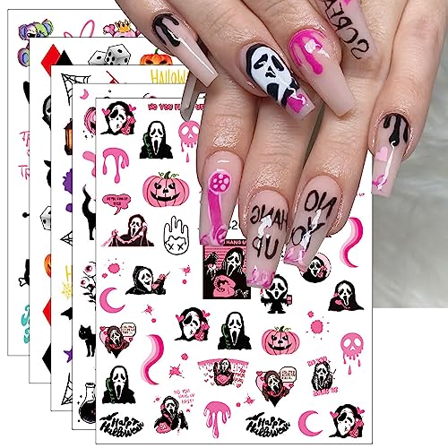 Nagelsticker Halloween, 10 Blatt Gespenster Kürbis Schädelkopf Selbstklebend Nagelaufkleber Nail Art Sticker Dekoration Nageldesign Zubehör von KALEFUL