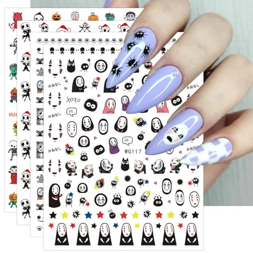 Nagelsticker Halloween, 10 Blatt Gespenster Spinnennetz Selbstklebend Nagelaufkleber Nail Art Sticker Dekoration Nageldesign Zubehör von KALEFUL