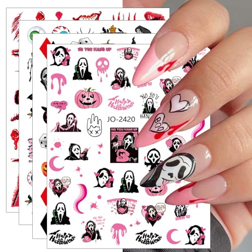 Nagelsticker Halloween, 10 Blatt Kürbis Gespenster Schädelkopf Selbstklebend Nagelaufkleber Nail Art Sticker Dekoration Nageldesign Zubehör von KALEFUL