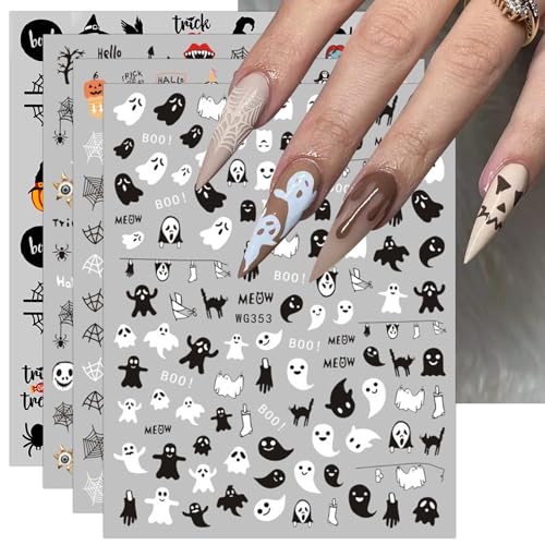 Nagelsticker Halloween, 10 Blatt Schädelkopf Gespenster Selbstklebend Nagelaufkleber Nail Art Sticker Dekoration Nageldesign Zubehör von KALEFUL