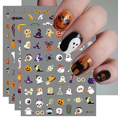 Nagelsticker Halloween, 10 Blatt Selbstklebend Nagelaufkleber Nail Art Sticker Dekoration Nageldesign Zubehör von KALEFUL