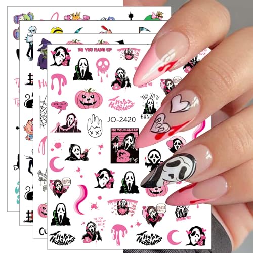 Nagelsticker Halloween, 10 Blatt Spinnennetz Gespenster Kürbis Schädelkopf Selbstklebend Nagelaufkleber Nail Art Sticker Dekoration Nageldesign Zubehör von KALEFUL