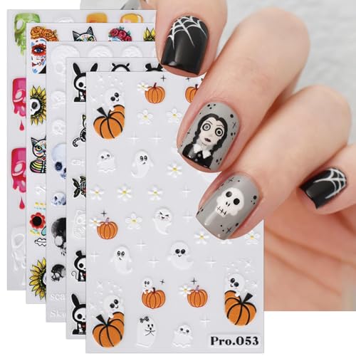 Nagelsticker Halloween, 7 Blatt Selbstklebend Nagelaufkleber Nail Art Sticker Dekoration Nageldesign Zubehör von KALEFUL