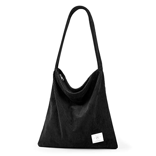 KALIDI Cord Tasche mit Reißverschluss Tote Bag Aesthetic Handtasche Damen Umhängetasche Jutebeutel Tasche Damen Shopper für Arbeit Büro Reisen Einkaufen Schule und Alltag von KALIDI