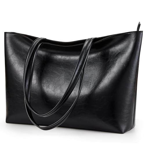 KALIDI Handtasche Damen Groß Shopper Tasche Damen PU Leder Tote Bag Wasserdichte Henkeltaschen mit Reißverschluss für Arbeit, Reisen, Einkauf, Schule Schwarz-3 von KALIDI