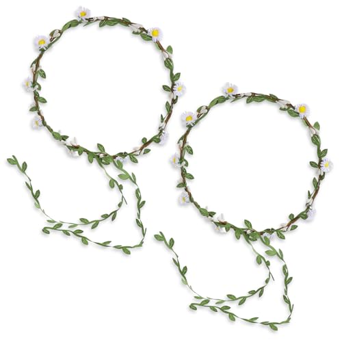 2 Stück Haarband Blumenkranz, Blumenhaarband Frauen Mädchen Blumen Haarband Boho Brautstirnband mit grünen Blättern Hochzeit Party Kopfschmuck oder Frauen Mädchen Party Kostüm Fotoshooting von KALIONE