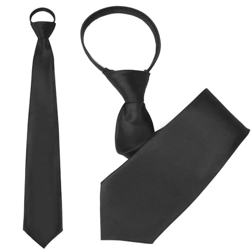 2 Stück schwarze Krawatte, Herrenkrawatte vorgebunden verstellbare Krawatte für Männer lange schmale Krawatte mit Reißverschluss einfarbig Herrenkrawatte für Hochzeit Abschlussfeier Business (schwarz) von KALIONE