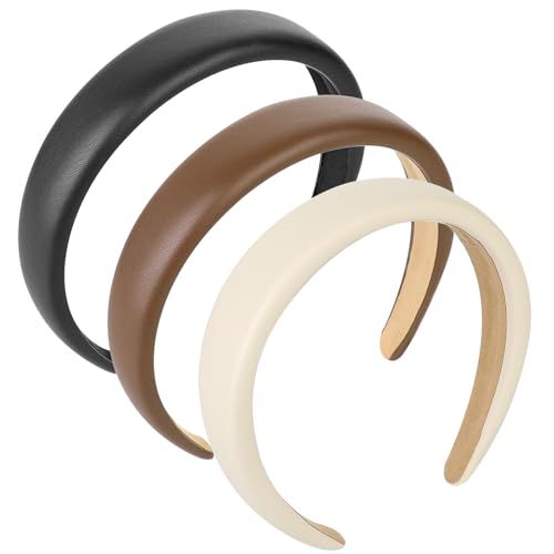 3 Stück Breite Haarreifen Damen, Damen Stirnband Leder Stirnband modische Haarbänder für Damen Retro-Stil bequeme Stirnbänder breiter Haarreifen für Frauen und Mädchen von KALIONE