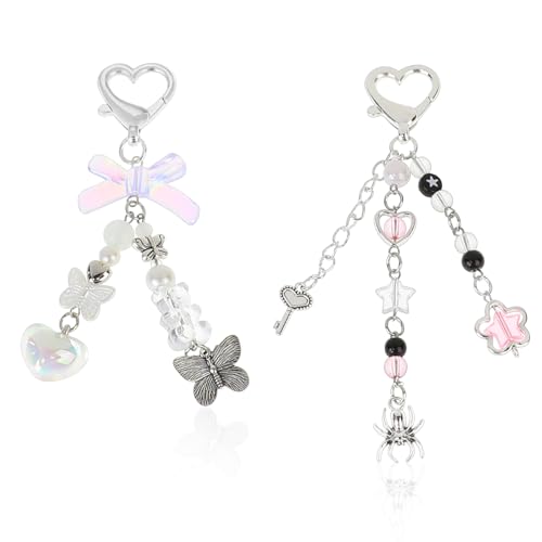 KALIONE 2 Stück Schlüsselanhänger Kawaii, Schlüsselanhänger Asthetisches Kawaii Accessoires Schlüsselanhänger für Frauen Rucksack-Charm-Schlüsselanhänger (Schmetterlingsstil + Spinnenstil) von KALIONE