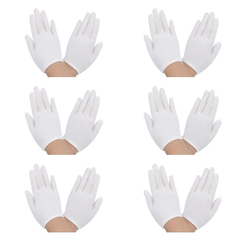 KALIONE 6 Paar Weiß Handschuhe Kinder, 15 cm Baumwollhandschuhe Handgelenklänge Junge Mädchen Handschuhe Arbeitshandschuhe Rollenspiel Zeigen Kleiderhandschuhe Cosplay von KALIONE