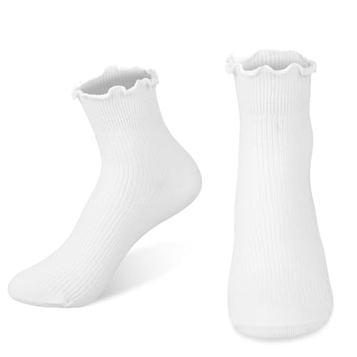 KALIONE Rüschen Socken Damen, süße Socken für Damen und Mädchen niedliche Rüschensocken Rüschensocken weiche atmungsaktive Söckchen für Frauen und Mädchen (weiß) von KALIONE