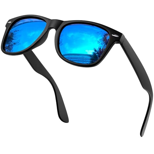 KANASTAL Sonnenbrille Herren und Damen Verspiegelt Blau UV400 Schutz Rechteck Retro Unisex Klassische Fahrende Brille für Reise Wandern und Alltag von KANASTAL