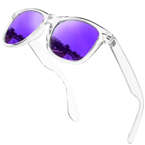 KANASTAL Sonnenbrille Herren und Damen Transparent Lila Gläser Verspiegelt - Sonnenbrillen Unisex mit transparentem Rahmen sunglasses für Trendige Stile von KANASTAL