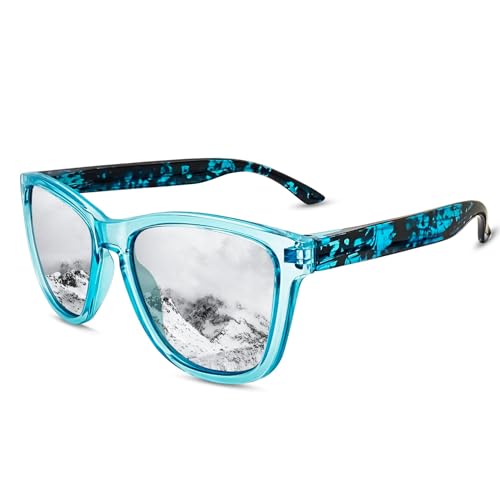 KANASTAL Sonnenbrille Herren Verspiegelt Hell Blau Damen UV400 Schutz Rechteck Retro Unisex Klassische Fahrende Brille für Reise Wandern und Alltag von KANASTAL