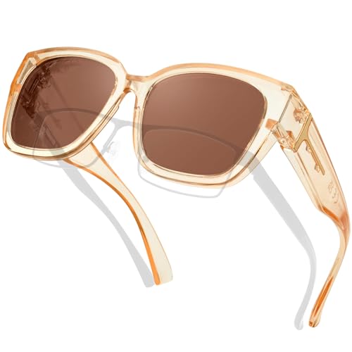 KANASTAL Übergröße Überzieh Sonnenbrille Herren und Damen Polarisiert Überbrille Sonnenbrille für Brillenträger UV400 Sonnenschutz, Champagner Transparent Rahmen Braun Gläser KANASTAL Übergröße Überzieh Sonnenbrille Herren und Damen Polarisiert Überbrille Sonnenbrille für Brillenträger UV400 Sonnenschutz, Champagner Transparent Rahmen Braun Gläser von KANASTAL