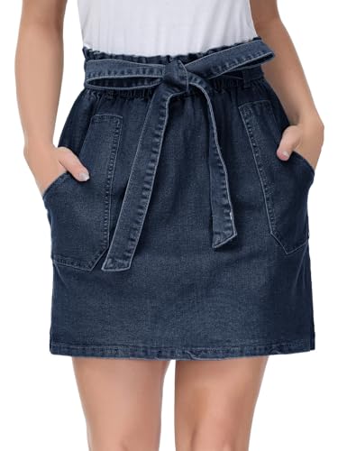 KANCY KOLE A-Linie Denim Rock Für Frauen Elastische Taille Minirock Mit Tasche Hell Blau 2XL von KANCY KOLE