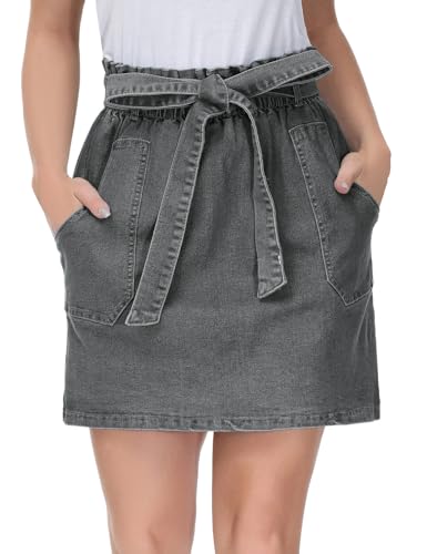 KANCY KOLE Denim Minirock für Damen A-Linie Vielseitiger Rock mit Gürtel Dunkel Grau KC0087S21-04 S von KANCY KOLE