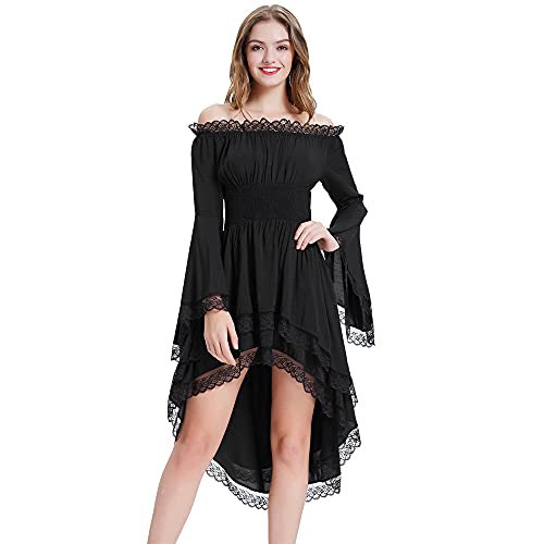 KANCY KOLE Gothic Kleidung Damen Vintage A-Linien Kleid Party Halloween Kostüm Lolita Schulterfrei Hexenkostüm Gothic Cocktail Party Gothic Kleid Kostüme SchwarzKC000089-1_XXL von KANCY KOLE