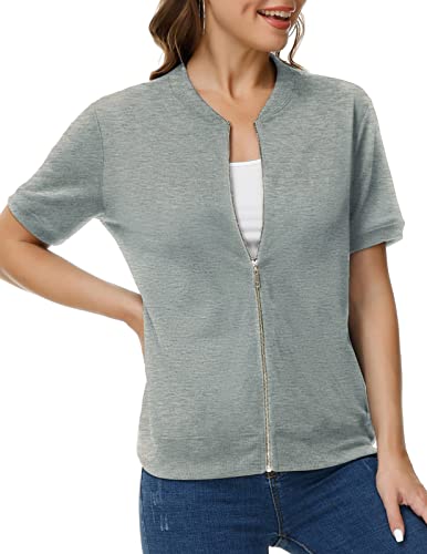 KANCY KOLE Kurzärmelige Damen-Jacke, lässig, Reißverschluss, Sweatshirt-Jacke mit Taschen, leichter Sommermantel, Hellgrau, M KANCY KOLE Kurzärmelige Damen-Jacke, lässig, Reißverschluss, Sweatshirt-Jacke mit Taschen, leichter Sommermantel, Hellgrau, M von KANCY KOLE