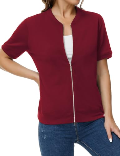 KANCY KOLE Kurzärmelige Damen-Jacke, lässig, Reißverschluss, Sweatshirt-Jacken mit Taschen, leichter Sommermantel, Burgunder, XX-Large KANCY KOLE Kurzärmelige Damen-Jacke, lässig, Reißverschluss, Sweatshirt-Jacken mit Taschen, leichter Sommermantel, Burgunder, XX-Large von KANCY KOLE