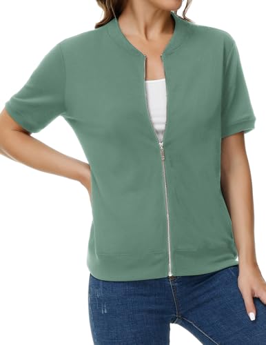 KANCY KOLE Kurzärmelige Damen-Jacke, lässig, Reißverschluss, Sweatshirt-Jacken mit Taschen, leichter Sommermantel, Grau / Grün, Mittel KANCY KOLE Kurzärmelige Damen-Jacke, lässig, Reißverschluss, Sweatshirt-Jacken mit Taschen, leichter Sommermantel, Grau / Grün, Mittel von KANCY KOLE