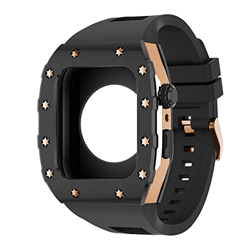 KANUZ 44 mm 45 mm Modifikationsset für iWatch Serie 7, 6, 5, 4 SE, Metallgehäuse, Silikonband für Apple Watch, Gummiband, Stoßfängerabdeckung (Farbe: B-RG-B, Größe: 44 mm) von KANUZ