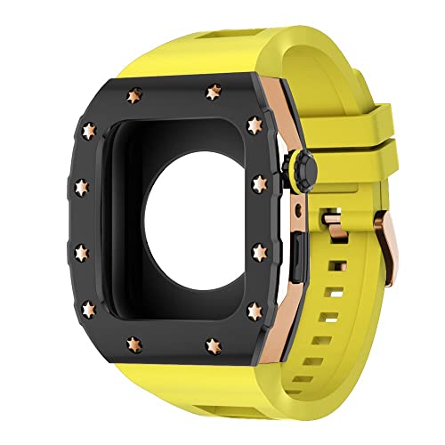 KANUZ 44 mm 45 mm Modifikationsset für iWatch Serie 7, 6, 5, 4 SE, Metallgehäuse, Silikonband für Apple Watch, Gummiband, Stoßfängerabdeckung (Farbe: B-RG-Y, Größe: 44 mm) von KANUZ