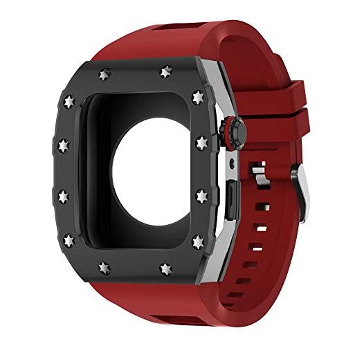 KANUZ 44 mm 45 mm Modifikationsset für iWatch Serie 7, 6, 5, 4 SE, Metallgehäuse, Silikonband für Apple Watch, Gummiband, Stoßfängerabdeckung (Farbe: B-SS-R, Größe: 45 mm) von KANUZ