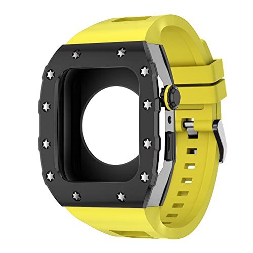 KANUZ 44 mm 45 mm Modifikationsset für iWatch Serie 7, 6, 5, 4 SE, Metallgehäuse, Silikonband für Apple Watch, Gummiband, Stoßfängerabdeckung (Farbe: B-SS-Y, Größe: 44 mm) von KANUZ