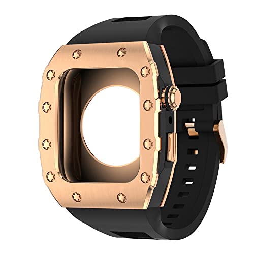 KANUZ 44 mm 45 mm Modifikationsset für iWatch Serie 7, 6, 5, 4 SE, Metallgehäuse, Silikonband für Apple Watch, Gummiband, Stoßfängerabdeckung (Farbe: RG-BB-B, Größe: 44 mm) von KANUZ