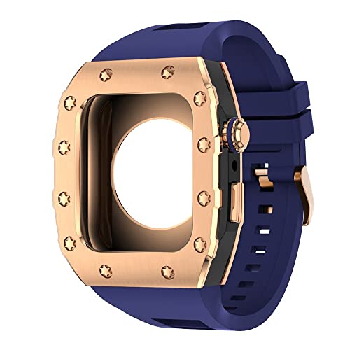 KANUZ 44 mm 45 mm Modifikationsset für iWatch Serie 7, 6, 5, 4 SE, Metallgehäuse, Silikonband für Apple Watch, Gummiband, Stoßfängerabdeckung (Farbe: RG-BB-U, Größe: 45 mm) von KANUZ