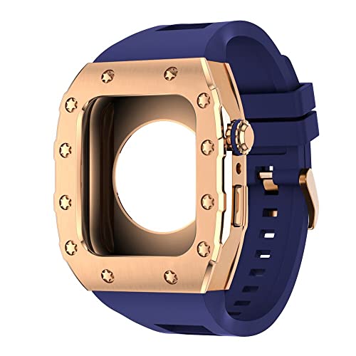 KANUZ 44 mm 45 mm Modifikationsset für iWatch Serie 7, 6, 5, 4 SE, Metallgehäuse, Silikonband für Apple Watch, Gummiband, Stoßfängerabdeckung (Farbe: RG-RG-U, Größe: 45 mm) von KANUZ