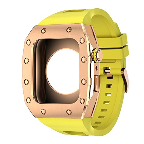 KANUZ 44 mm 45 mm Modifikationsset für iWatch Serie 7, 6, 5, 4 SE, Metallgehäuse, Silikonband für Apple Watch, Gummiband, Stoßfängerabdeckung (Farbe: RG-RG-Y, Größe: 45 mm) von KANUZ