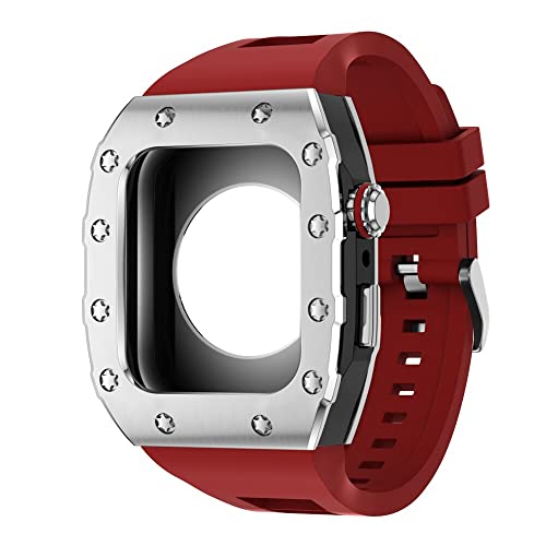 KANUZ 44 mm 45 mm Modifikationsset für iWatch Serie 7, 6, 5, 4 SE, Metallgehäuse, Silikonband für Apple Watch, Gummiband, Stoßfängerabdeckung (Farbe: S-BB-R, Größe: 45 mm) von KANUZ