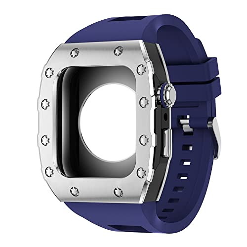 KANUZ 44 mm 45 mm Modifikationsset für iWatch Serie 7, 6, 5, 4 SE, Metallgehäuse, Silikonband für Apple Watch, Gummiband, Stoßfängerabdeckung (Farbe: S-BB-U, Größe: 45 mm) von KANUZ