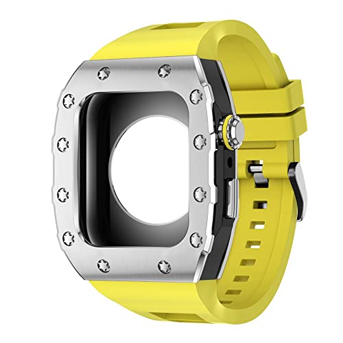 KANUZ 44 mm 45 mm Modifikationsset für iWatch Serie 7, 6, 5, 4 SE, Metallgehäuse, Silikonband für Apple Watch, Gummiband, Stoßfängerabdeckung (Farbe: S-BB-Y, Größe: 44 mm) von KANUZ