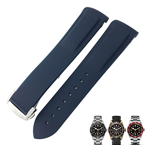 KAPPDE Uhrenarmband für Tudor Black Bay für Herren, 20 mm, 22 mm, Gummi, Faltschnalle, Schwarz / Blau / Rot, 21 mm, Achat von KAPPDE