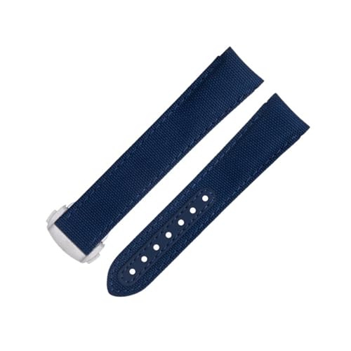 KAPPDE Uhrenarmband mit gebogenem Ende, 20 mm, für Omega-Armband für AT150 Seamaster 300 Planet Ocean De Ville Speedmaster Blue Line, hochdichtes Nylon-Rindsleder-Uhrenarmband (Farbe: Blau 9, Größe: von KAPPDE