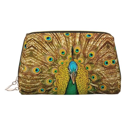 Kosmetiktasche aus Leder, Pfauenmotiv, Reisefreundlich, Make-up-Tasche für Damen, gold, Einheitsgröße, Kulturbeutel Kosmetiktasche aus Leder, Pfauenmotiv, Reisefreundlich, Make-up-Tasche für Damen, gold, Einheitsgröße, Kulturbeutel von KAPPTYY