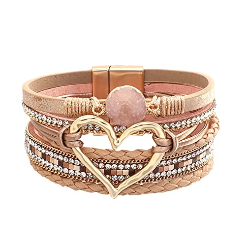 Armband Schmuck Damen Armkette Liebe gewebtes Armband böhmisches mehrschichtiges Armband Lederarmbänder für Frauen Männer Weihnachten Geburtstagsgeschenk Farbe Seil gewebtes Armband (A, One Size) von KAREN66