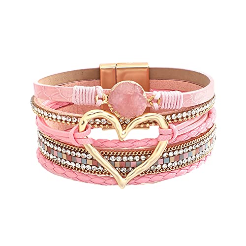 Armband Schmuck Damen Armkette Liebe gewebtes Armband böhmisches mehrschichtiges Armband Lederarmbänder für Frauen Männer Weihnachten Geburtstagsgeschenk Farbe Seil gewebtes Armband (C, One Size) von KAREN66