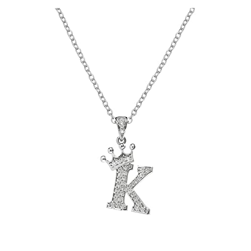 Halsketten Damen Modeschmuck 26 englische Buchstaben voller -Anhänger-Halskette für Frauen Silberne Strass-Halsketten AZ 26 Alphabet-Anfangshalsketten für Teenager-Mädchen Einzigartige (K, One Size) von KAREN66