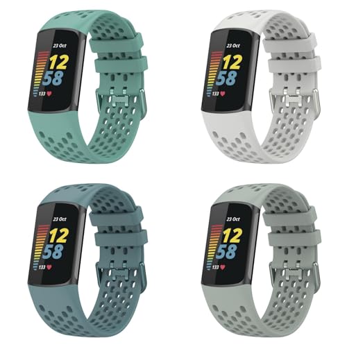 KAREN66 4 Stück Atmungsaktive Ersatzarmbänder Kompatibel mit Fitbit Charge 6 Armband, Silikon Uhrenarmband Sportarmband für Männer Frau (4Pack-05) von KAREN66