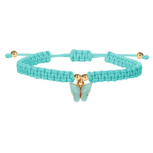 KAREN66 Armband Damen Armschmuck Boho geflochtenes Seil Strand String Fußkettchen Freundschaft Fußschmuck Schmetterling Fußkettchen Schmetterling Anhänger gewebtes Armband (Blue, One Size) von KAREN66