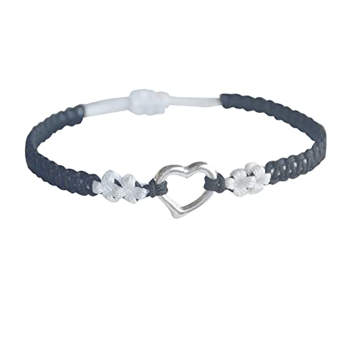 KAREN66 Armband Damen Geflochtenes Armband in Herzform, Pfirsichblume, niedliches Herzform-Design, verstellbar, Silber, Transship-Armbänder für Damen und Mädchen (Black, One Size) von KAREN66