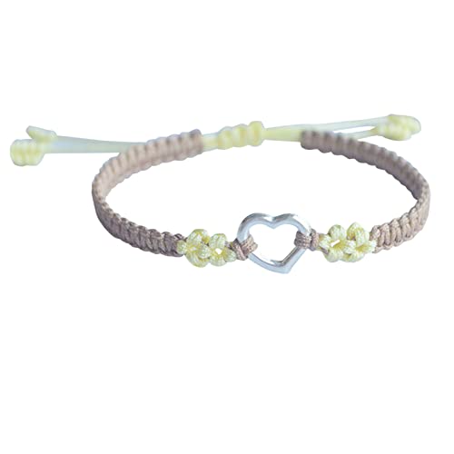 KAREN66 Armband Damen Geflochtenes Armband in Herzform, Pfirsichblume, niedliches Herzform-Design, verstellbar, Silber, Transship-Armbänder für Damen und Mädchen (Khaki, One Size) von KAREN66