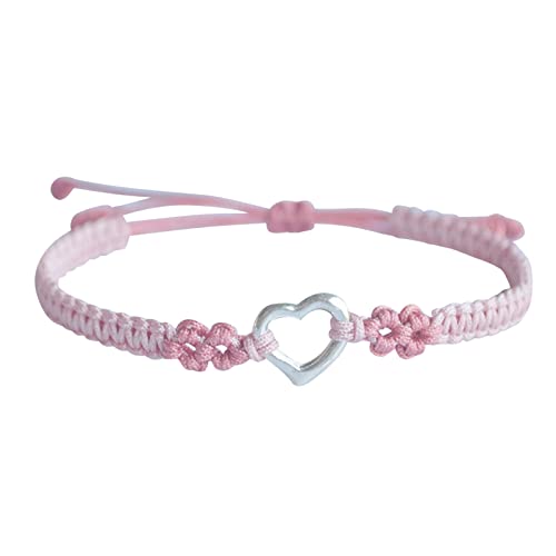 KAREN66 Armband Damen Geflochtenes Armband in Herzform, Pfirsichblume, niedliches Herzform-Design, verstellbar, Silber, Transship-Armbänder für Damen und Mädchen (Pink, One Size) von KAREN66