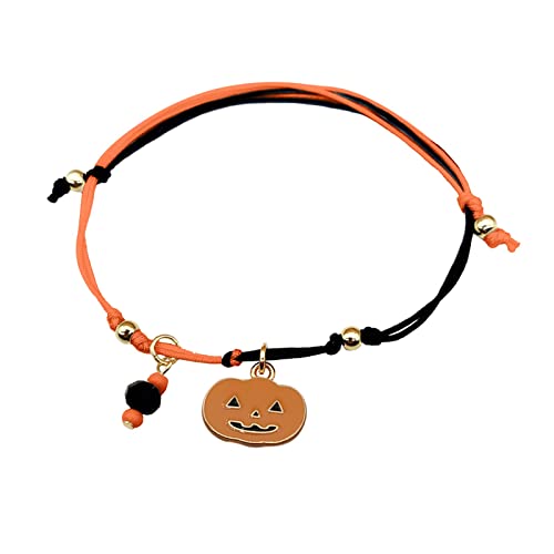 KAREN66 Boho Armband Herren & Damen Gewebtes Armband Halloween Armbänder für Männer Frauen Punk Skeleton Head Kürbiskette Armband Party Zubehör (D, One Size) von KAREN66